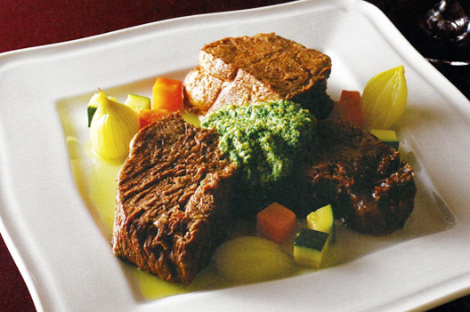 Boiled beef with green sauce